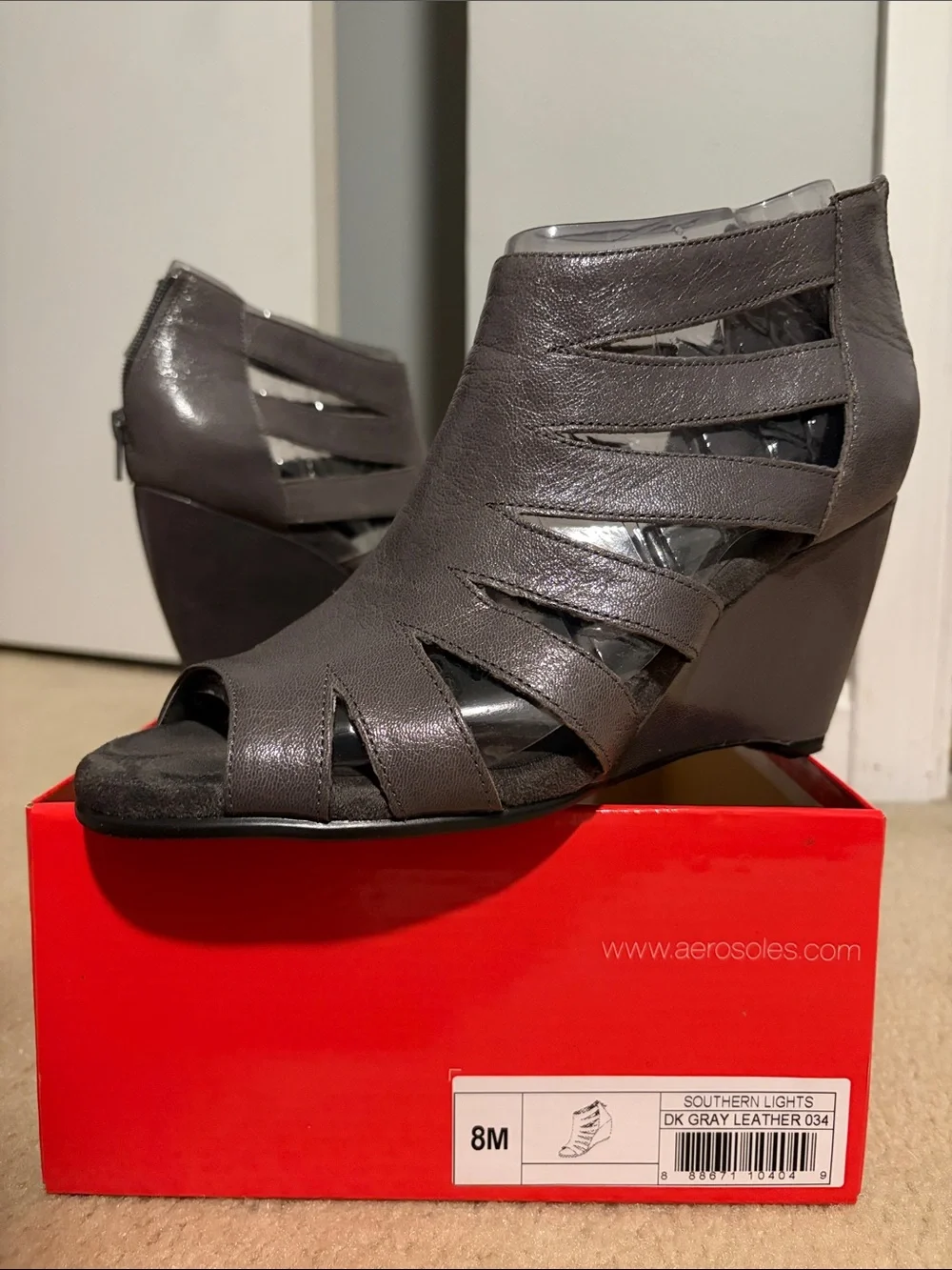 AEROSOLES Dark Gray Cutout Peep-Toe Wedge Sandals